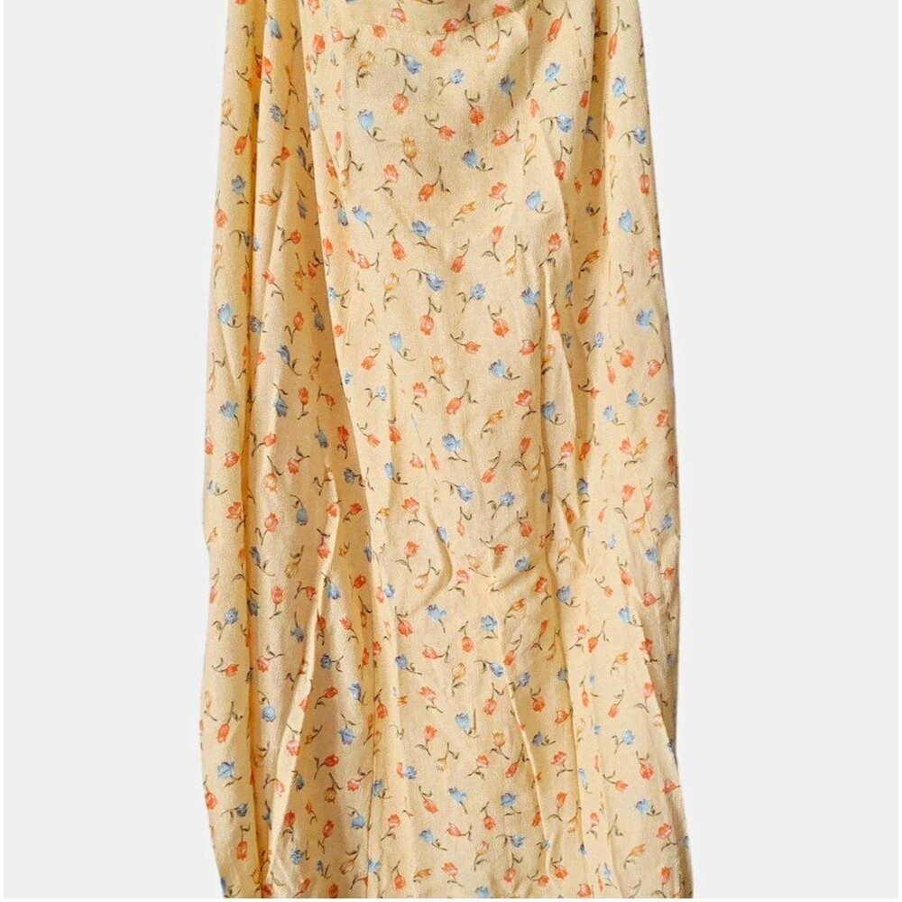 Rafaella Womens Floral Rayon Maxi Skirt Beige Blue Orange Pleated Zip L